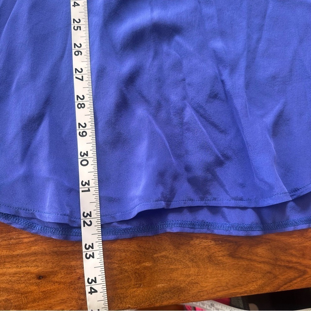 Jenny Han Royal Blue 100% Silk Roll Tab Sleeve Tunic Blouse Small Natural Fiber - Picture 10 of 10